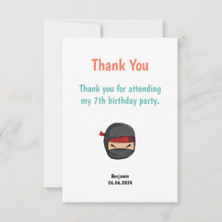 Double-sided editable ninja-themed thank you card