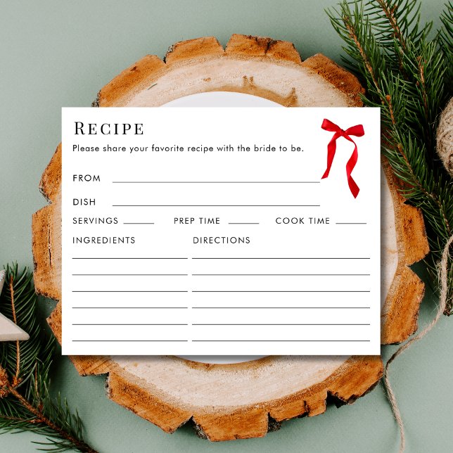 Double Sided Elegant Red Bow Recipe Bridal Shower Enclosure Card (Creator Uploaded)