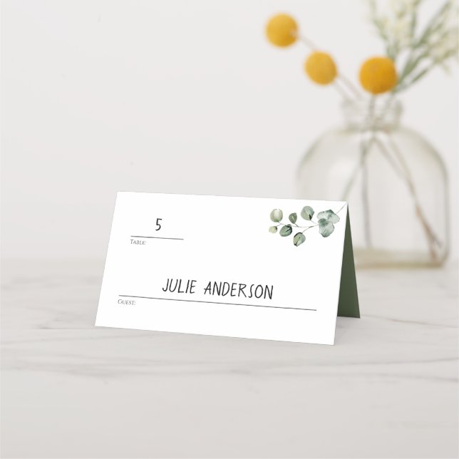 Double sided Eucalyptus line for table and name Place Card (Front)