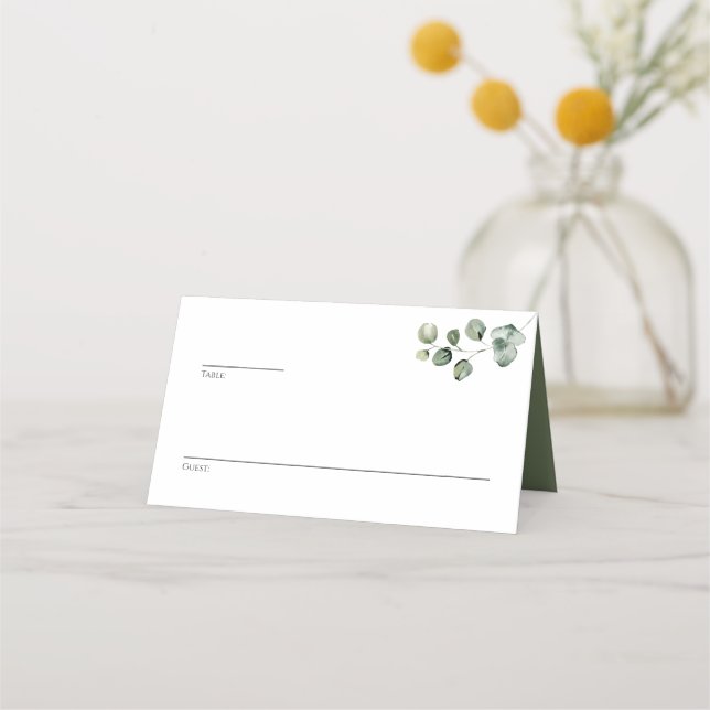 Double sided Eucalyptus line for table and name Place Card (Front)