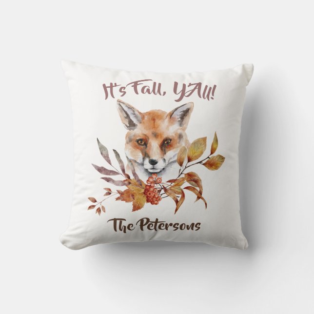 Double-sided Fall theme fox and foliage custom Throw Pillow (Front)