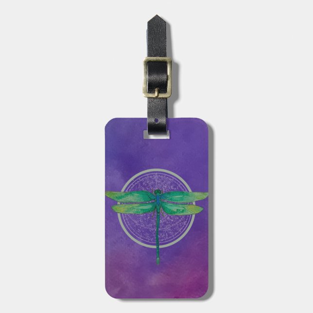 Double Sided Green Dragonfly Luggage Tag (Front Vertical)