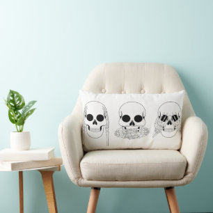 Double Sided Hear No Evil Skull Lumbar Pillow