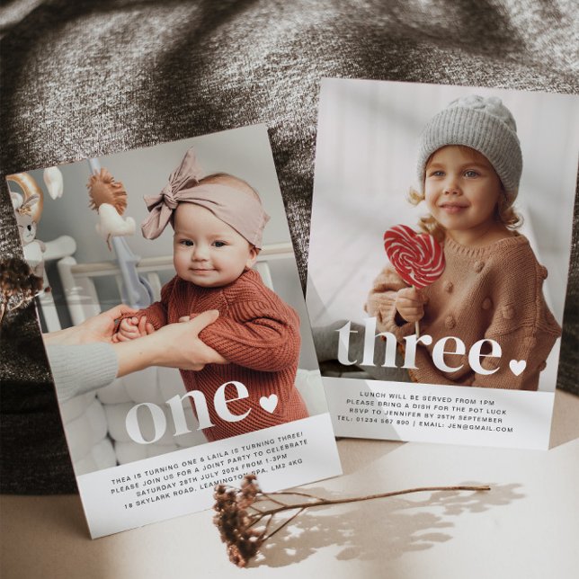 Double Sided Joint Photo Birthday Invite - Heart (Creator Uploaded)