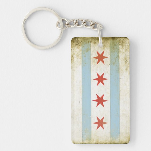 Double Sided Keychain with Cool Chicago Flag Print (Front)