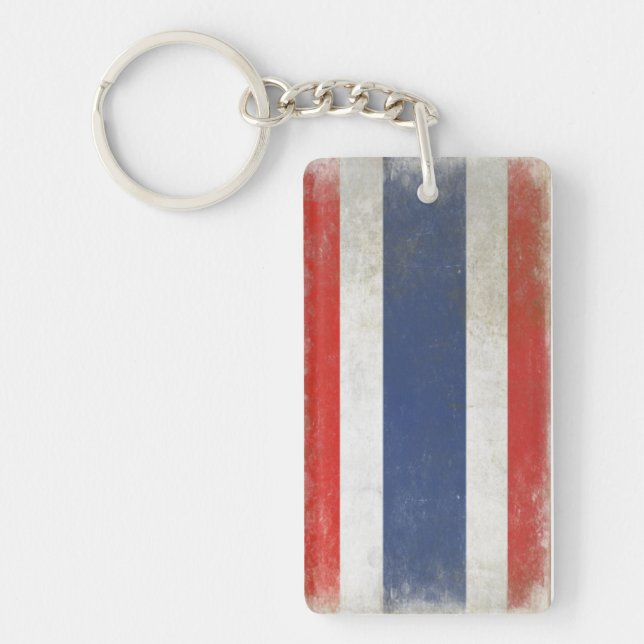 Double-Sided Keychain with Distressed Thailand Fla (Front)