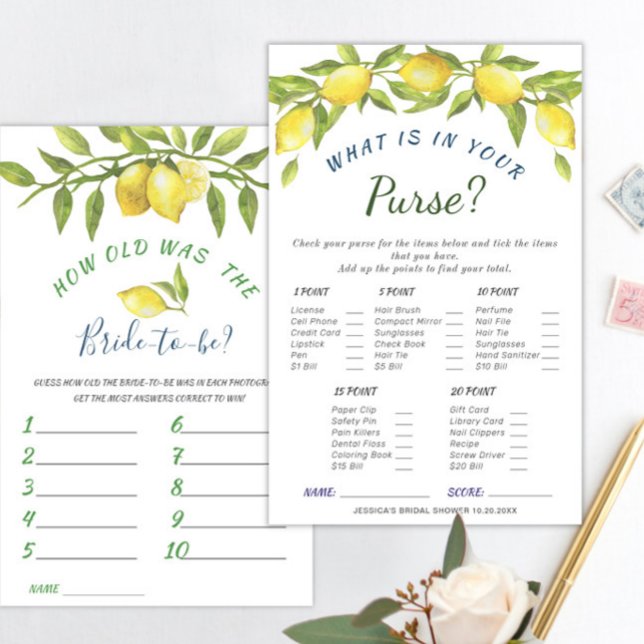 DOUBLE SIDED Lemons & Greenery Bridal Shower Game (Creator Uploaded)