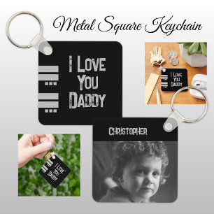 Double sided love daddy add name black grey photo keychain