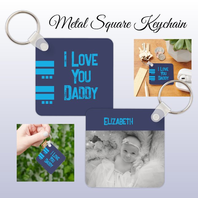 Double sided love daddy add name navy blue photo keychain (Creator Uploaded)