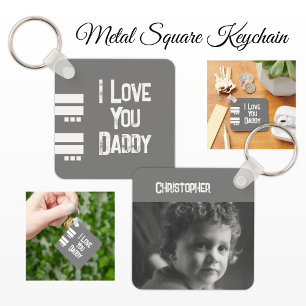 Double sided love daddy add name white grey photo keychain