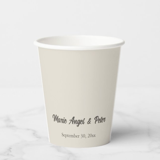 Double-Sided Minimalist Warm Neutral Wedding Paper Cups (Front)