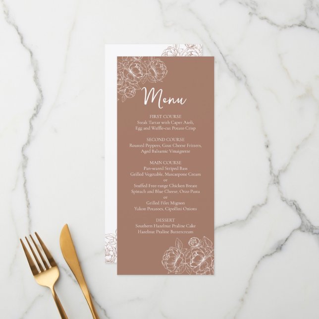 Double-Sided Mocha Mousse Boho Floral Wedding Bar+ Menu (Front/Back In Situ)