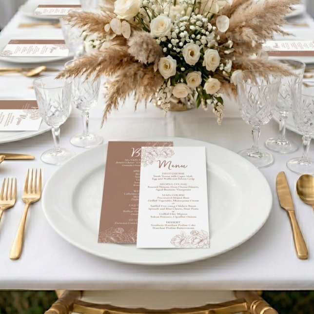 Double-Sided Mocha Mousse Boho Floral Wedding Bar+ Menu (Creator Uploaded)