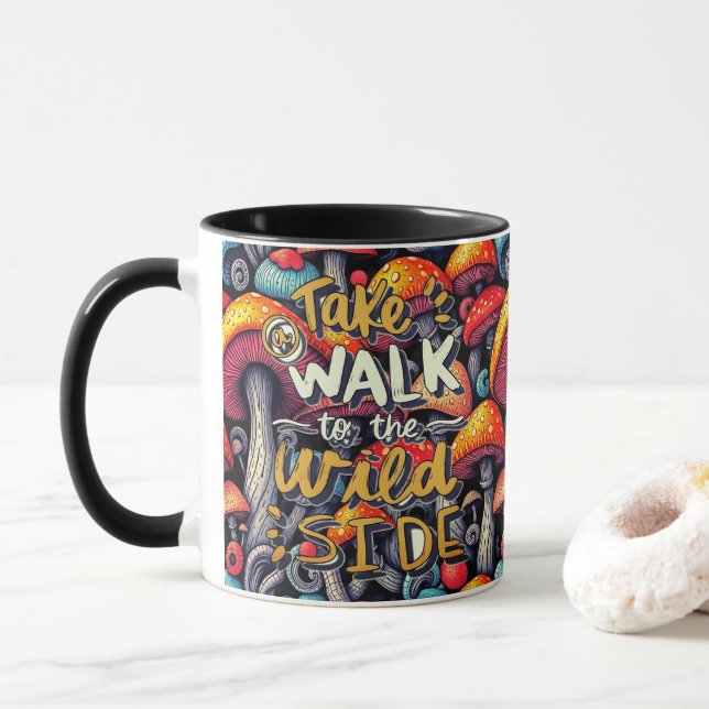Double-Sided Mushroom Magic Retro Mug (With Donut)