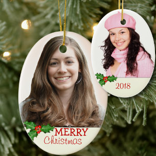 Double-Sided Oval Christmas Photo Ornament