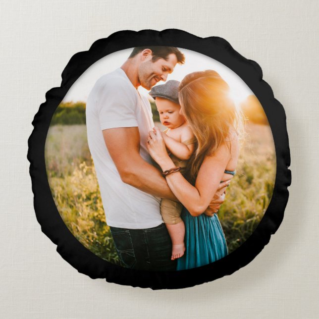 Double Sided Photo Black Frame Shadow Round Pillow (Front)