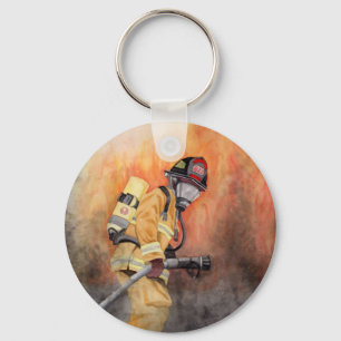Double-sided Photo & Text  Firefighter Watercolor Keychain