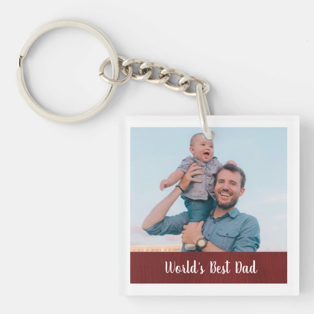 Double-Sided Photo World's Best Dad Keychain (Front)