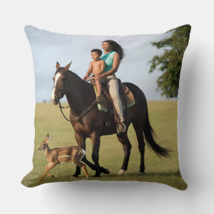 Double-Sided Pillow: Mother & Child on Horse Throw Pillow