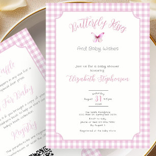 Double Sided Pink Butterfly Kisses Baby Wishes Invitation