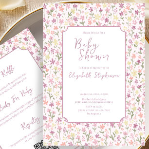 Double Sided Pink Flowers Baby Shower Invitation