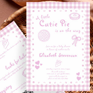 Double Sided Pink Gingham Cutie Pie Baby Shower Invitation