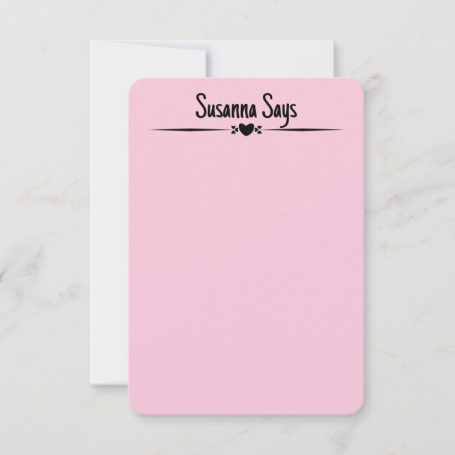 Double Sided Pink Girly Modern Script Custom Note Thank You Card (Front)