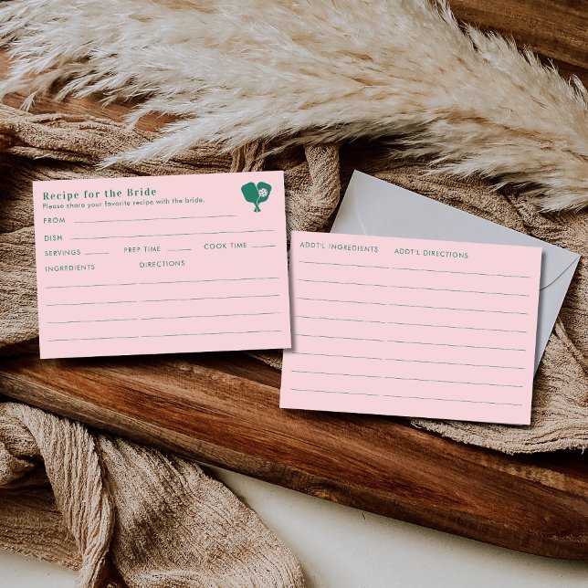 Double Sided Pink Green Bridal Shower Recipe  Enclosure Card (Creator Uploaded)