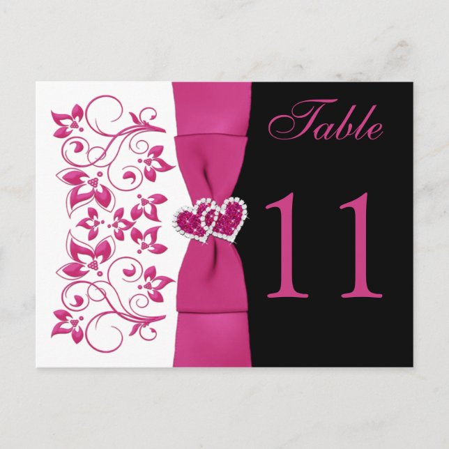 Double-sided Pink, White, Black Table Number Card (Front)