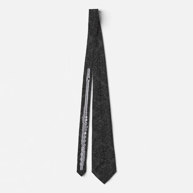 Double-sided Printed Tied Black Damask Flute Tie (Back)