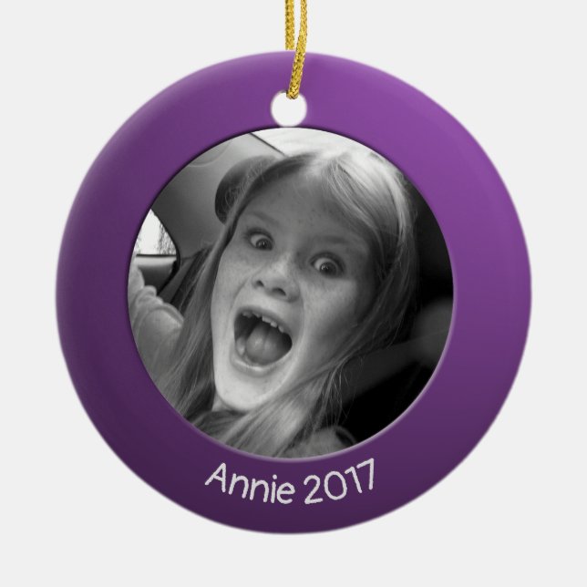 Double Sided Purple 2 x Custom Photo and Text Ceramic Ornament (Front)