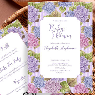 Double Sided Purple Flowers Baby Shower Invitation