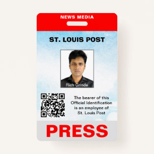 Double Sided Red Light Grey Photo & QR Code Press  Badge