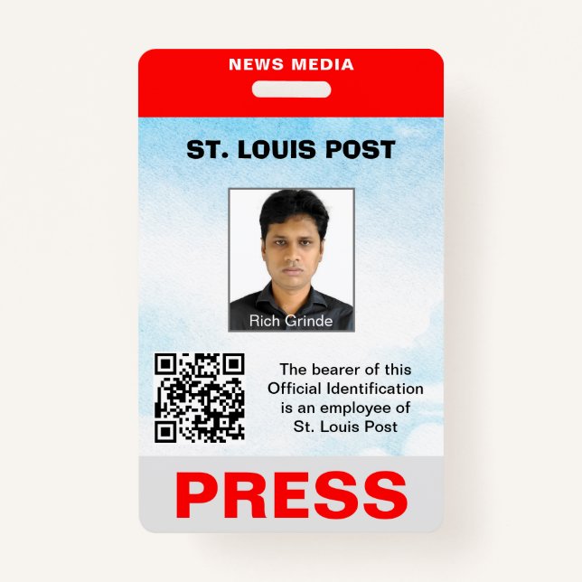 Double Sided Red Light Grey Photo & QR Code Press  Badge (Front)