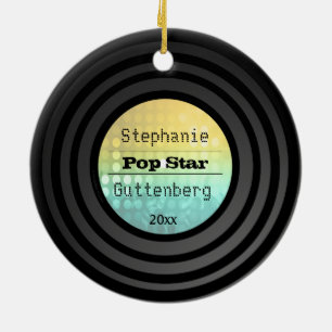 Double Sided Retro Vinyl Gold Disco Light Keepsake Ceramic Ornament