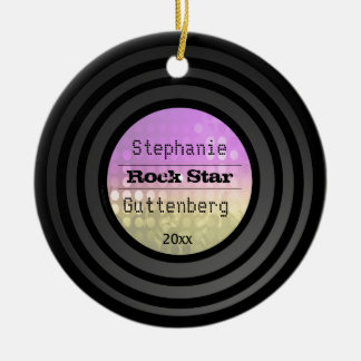 Double Sided Retro Vinyl Pink Disco Light Keepsake Ceramic Ornament