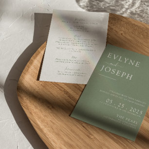 Double Sided Sage Green Boho Modern Wedding Invitation