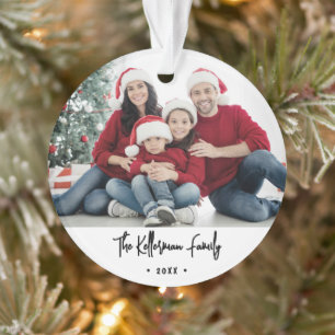 Double Sided Script Family 2 Photo Christmas Ornament
