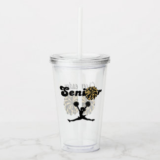 Double Sided Senior Cheerleader Black & Gold Acrylic Tumbler