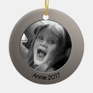 Double Sided Silver 2 x Custom Photo and Text Ceramic Ornament