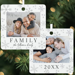 Double Sided Snowflake Simple Family Two Photo Metal Ornament