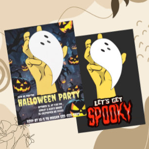Double-Sided Spooky Ghost Hand Halloween Custom Invitation