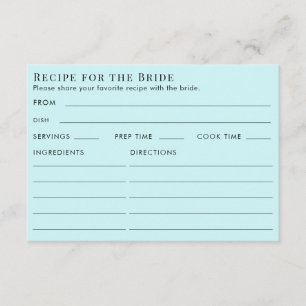 Double Sided Teal Light Blue Bridal Shower Recipe  Enclosure Card
