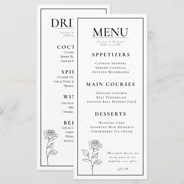 Double sided  Timeless Bloom   Menu (Front/Back)