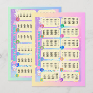 Double-sided Unicorn Multiplication Table Card