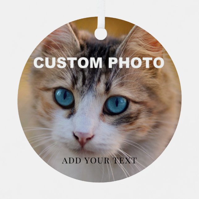 Double Sided Upload Your Pet Dog Photo to Circle Metal Ornament (Front)