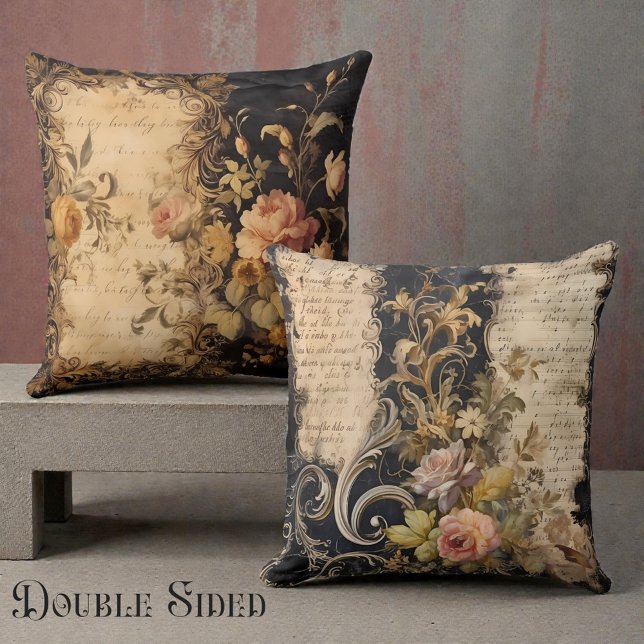 Double Sided Victorian Black & Beige Throw Pillow (Creator Uploaded)
