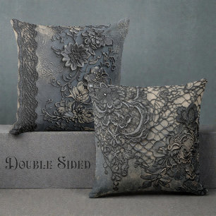 Double Sided Victorian Blue Lace Throw Pillow