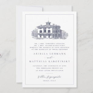 Double Sided Villa Destination Hebrew Wedding Invitation