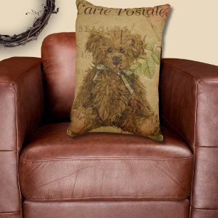 Double Sided Vintage Teddy Bear Postcard Nursery   Accent Pillow